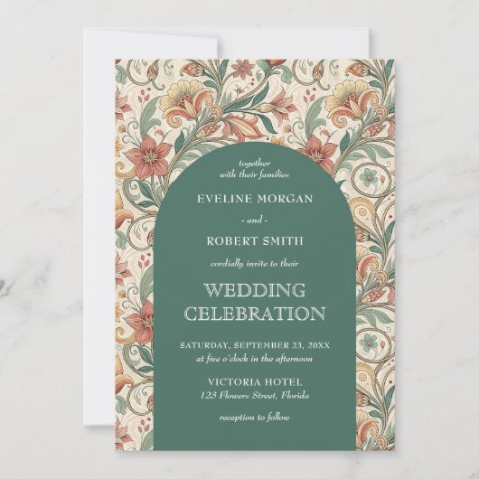 Art Nouveau Dusty groene terracotta bruiloft Kaart (Voorkant)
