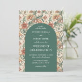 Art Nouveau Dusty groene terracotta bruiloft Kaart (Staand voorkant)