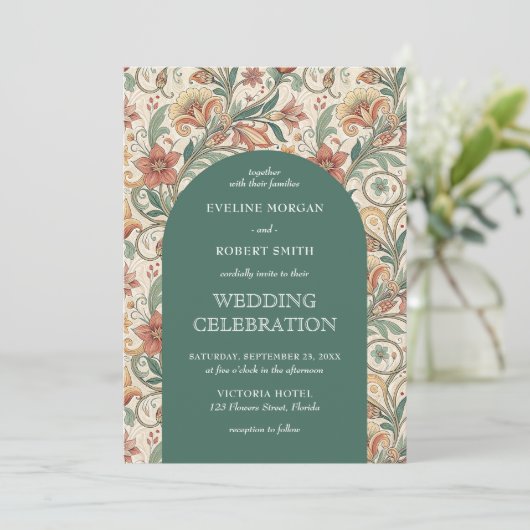  Art Nouveau Dusty groene terracotta bruiloft Kaart (Staand voorkant)