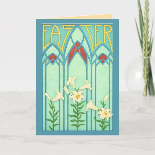 Art Nouveau Easter with White Lilies Feestdagen Kaart (Voorkant)