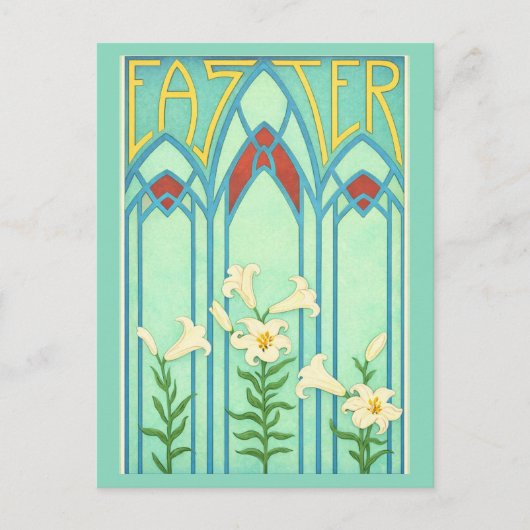 Art Nouveau Easter with White Lilies Feestdagenkaart (Voorkant)