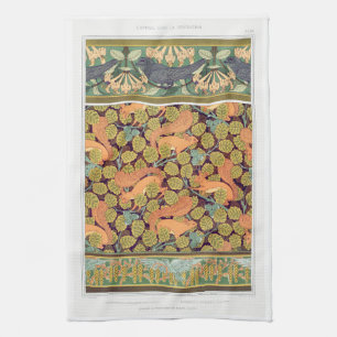 Art nouveau eekhoorn verneuil herfst textielkunst theedoek