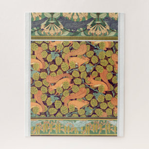 Art nouveau eekhoorn vogel bloem herfst textielkun legpuzzel