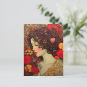 Art Nouveau Een vrouw temidden van rode en gouden  Briefkaart (Staand voorkant)