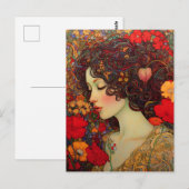 Art Nouveau Een vrouw temidden van rode en gouden  Briefkaart (Voorkant / Achterkant)