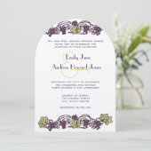 Art Nouveau Eggplant Limoen Vineyard Wedding Kaart (Staand voorkant)