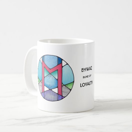 Art Nouveau Ehwaz Rune Mok - TROUW! (Voorkant links)