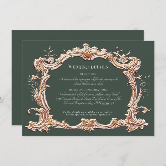 Art Nouveau Elegant Bos in Goud Bruiloft Details Informatiekaartje (Voorkant / Achterkant)