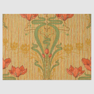 Art nouveau elegant floral poppy red gold green  tissuepapier