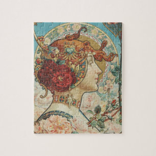 Art Nouveau Elegant Lady & Rozen Hingre Legpuzzel