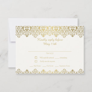  Art Nouveau Elegant Soft White en Gold RSVP Kaartje