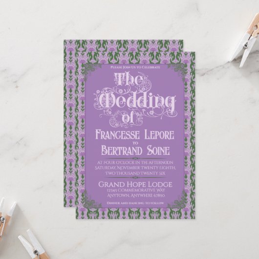 Art Nouveau Elegant Thistle Royal Lavender Kaart (Voorkant / Achterkant in situ)