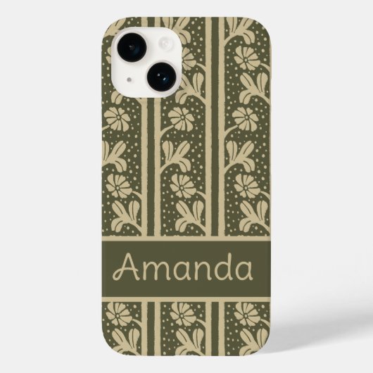 Art Nouveau Elegante Bloemen Beige en Sage Green Case-Mate iPhone Case (Achterkant)
