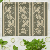 Art Nouveau Elegante Bloemen Beige en Sage Green Theedoek (Gevouwen)