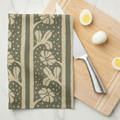 Art Nouveau Elegante Bloemen Beige en Sage Green Theedoek (Quarter Fold)