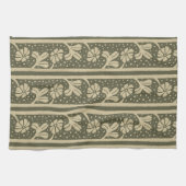 Art Nouveau Elegante Bloemen Beige en Sage Green Theedoek (Horizontaal)