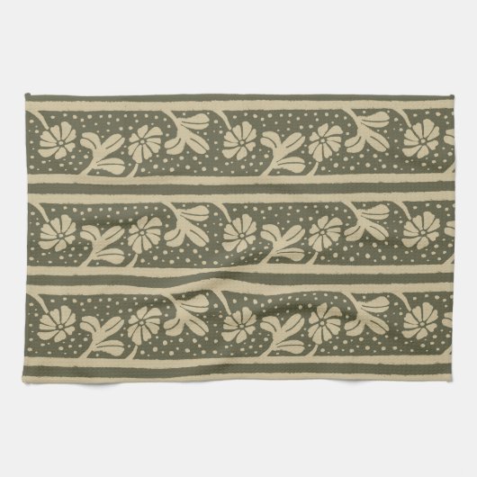 Art Nouveau Elegante Bloemen Beige en Sage Green Theedoek (Horizontaal)