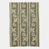 Art Nouveau Elegante Bloemen Beige en Sage Green Theedoek (Verticaal)