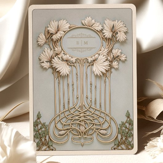 Art Nouveau Elegante Bloemen Motief Trouwen Kaart