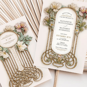 Art Nouveau Elegante Bloemen Motief Trouwen Kaart