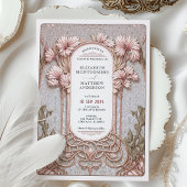 Art Nouveau Elegante Bloemen Motief Trouwen Kaart