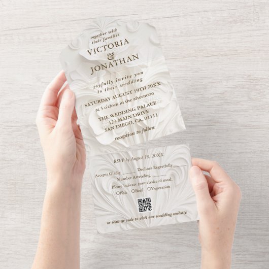 Art Nouveau Elegante Bloemenbruiloft All In One Uitnodiging (Afscheurbaar)