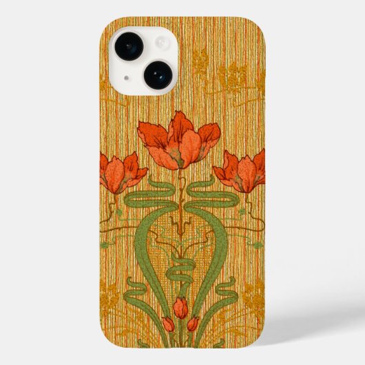 Art nouveau elegante bloemenpapaver goud rood groe Case-Mate iPhone case (Achterkant)