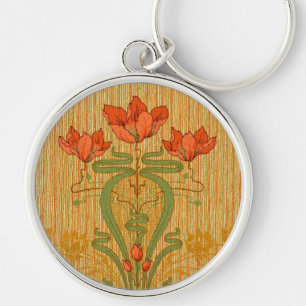 Art nouveau elegante bloemige klaprozen bloemen vi sleutelhanger