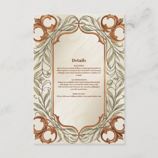 Art Nouveau Elegante Botanische bruiloft Informatiekaartje (Voorkant)