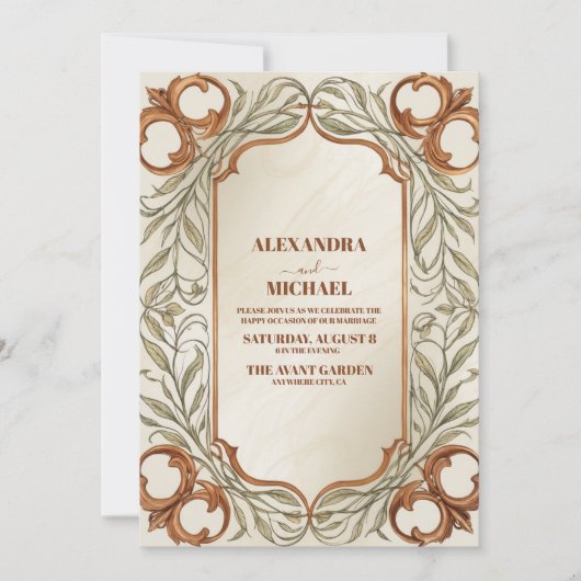 Art Nouveau Elegante Botanische bruiloft Kaart (Voorkant)