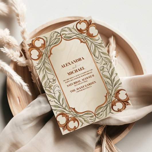 Art Nouveau Elegante Botanische bruiloft Kaart