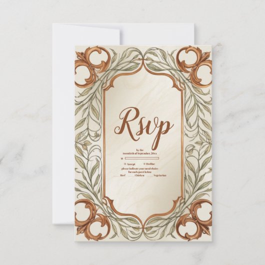 Art Nouveau Elegante Botanische bruiloft RSVP Kaartje (Voorkant)