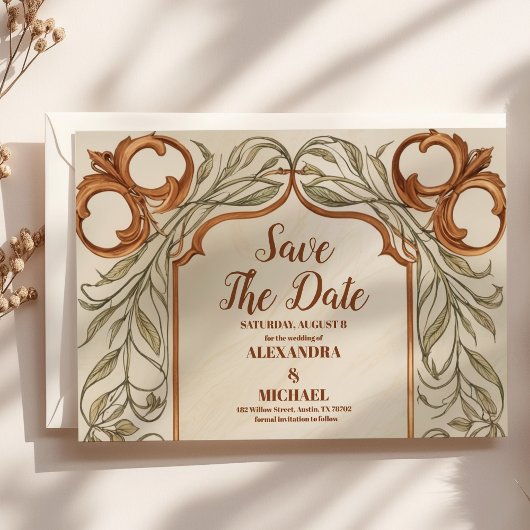 Art Nouveau Elegante Botanische bruiloft Save The Date