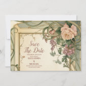 Art Nouveau Elegante Botanische bruiloft Save The Date (Voorkant)