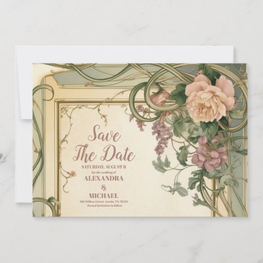 Art Nouveau Elegante Botanische bruiloft Save The Date (Voorkant)