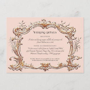 Art Nouveau Elegante bruiloft Details Roze en Goud Informatiekaartje