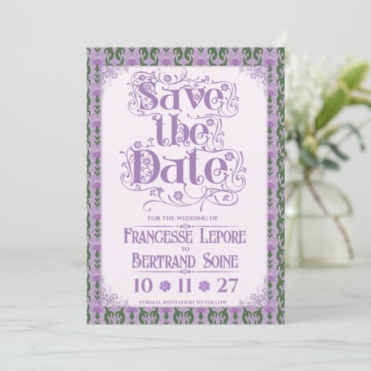 Art Nouveau Elegante Distel Sering Save The Date (Staand voorkant)