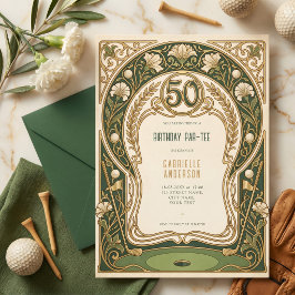 Art Nouveau Elegante Groene 50ste Verjaardag Par-T Kaart