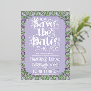 Art Nouveau Elegante Liefdesvogels Lavendel Folie Uitnodiging