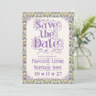 Art Nouveau Elegante Liefdesvogels Lichtgeel Save The Date