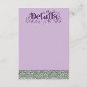 Art Nouveau Elegante Liefdesvogels Paars Informatiekaartje