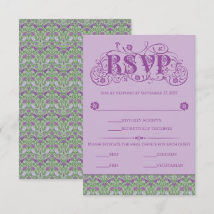Art Nouveau Elegante Liefdesvogels Paars RSVP Kaartje