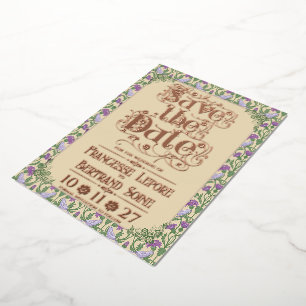 Art Nouveau Elegante Liefdesvogels Vintage Geel  Folie Uitnodiging