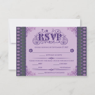 Art Nouveau Elegante Paarse Distelrand RSVP Kaartje