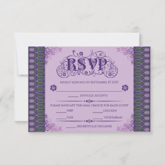 Art Nouveau Elegante Paarse Distelrand RSVP Kaartje