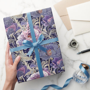 Art Nouveau Elegante Paarse & Roze Bloemen Cadeaupapier