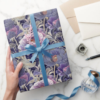 Art Nouveau Elegante Paarse & Roze Bloemen Cadeaupapier
