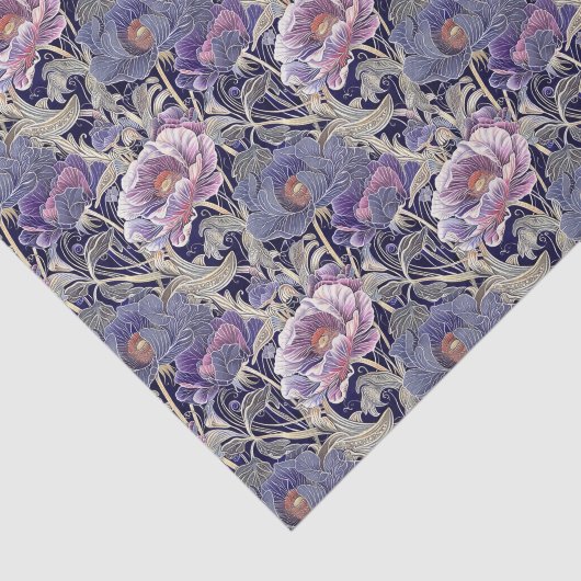  Art Nouveau Elegante Paarse & Roze Bloemen Tissuepapier (Detail)