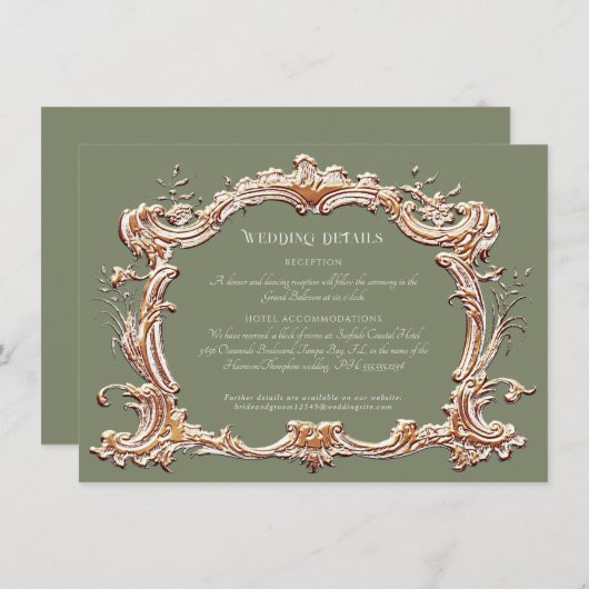 Art Nouveau Elegante Salie en Gouden Bruiloft Deta Informatiekaartje (Voorkant / Achterkant)
