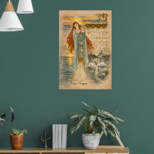 Art Nouveau Elsa Lohengrin Poster met zwanen